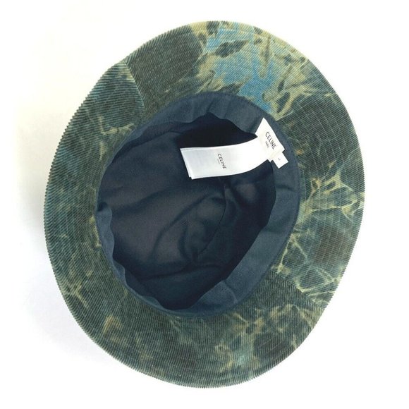 CELINE Corduroy tie-dye logo hat Bucket hat cotton Green - Picture 5 of 8
